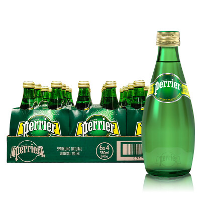 巴黎水（Perrier） 含气天然矿泉水玻璃瓶 法国进口果味气泡水 330ml*24玻璃瓶原味